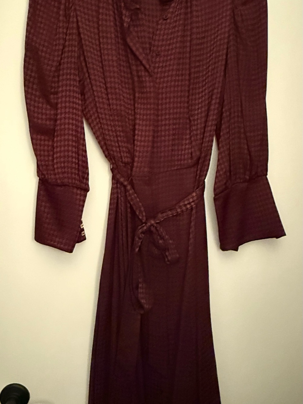 Calvin Klein Wine Red Long Sleeve Dress with Tie Waist